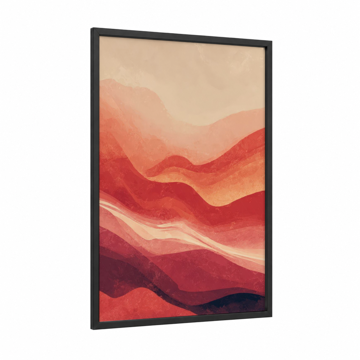Crimson Canyon Layers framed art print — black wood frame — red and peach palette