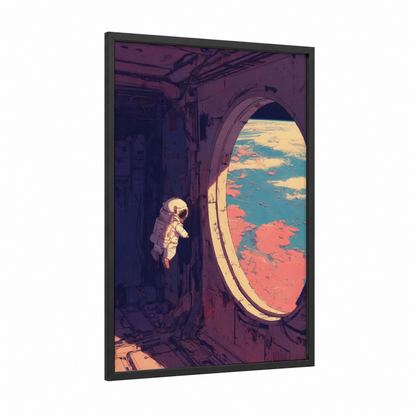 Astronaut Window framed guinea pig print — black wood frame — turquoise and gold palette