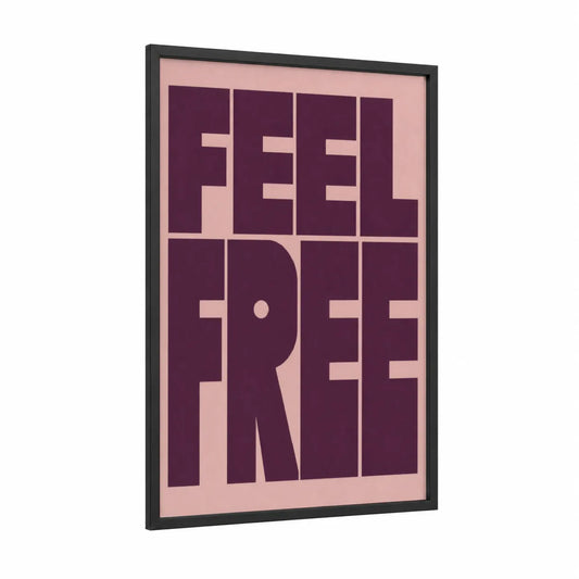 Feel Free Typography Wall Art framed abstract minimalist print — black wood frame — purple and peach palette