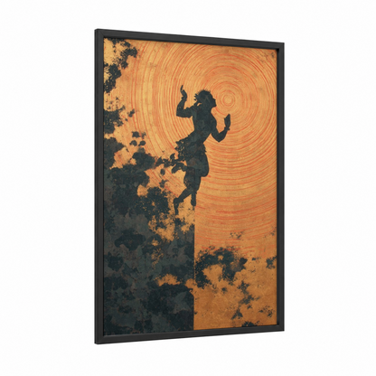 Celestial Dancer framed hindu holidays print — black wood frame — orange and black palette