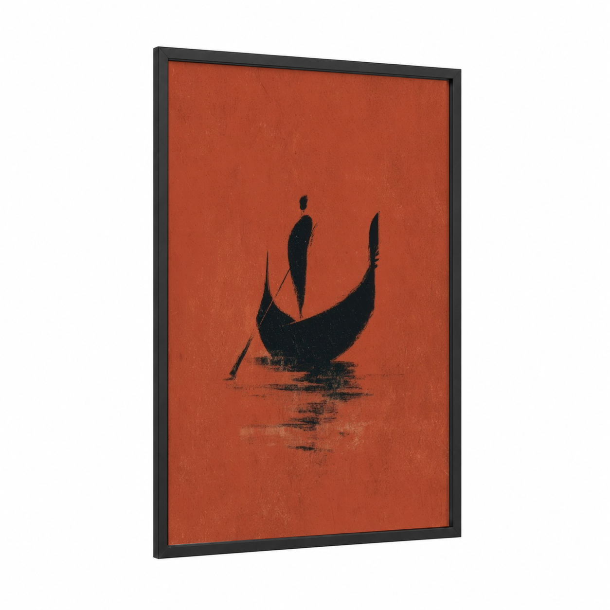Venetian Gondola framed art print — black wood frame — russet and black palette