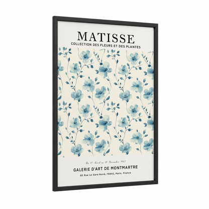 Azure Matisse Florals framed abstract flower print — black wood frame — blue and cream palette