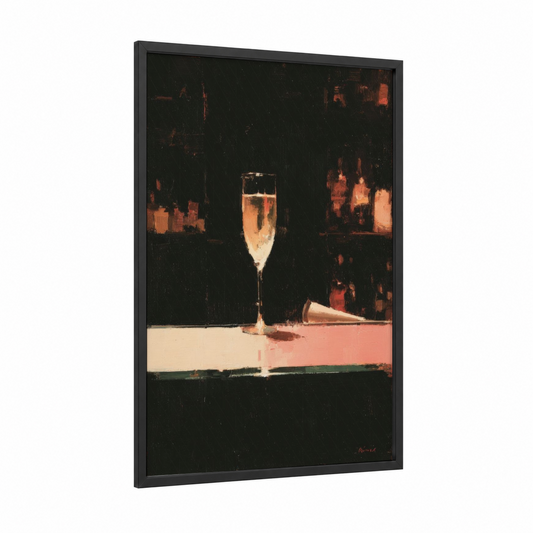Champagne Celebration framed new years eve print — black wood frame — black and gold palette