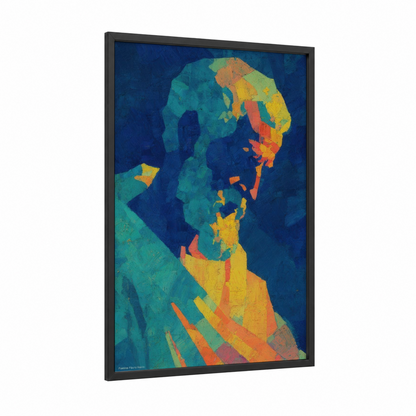 Contemplative Saint Peter framed st. peter print — black wood frame — blue and yellow gold palette
