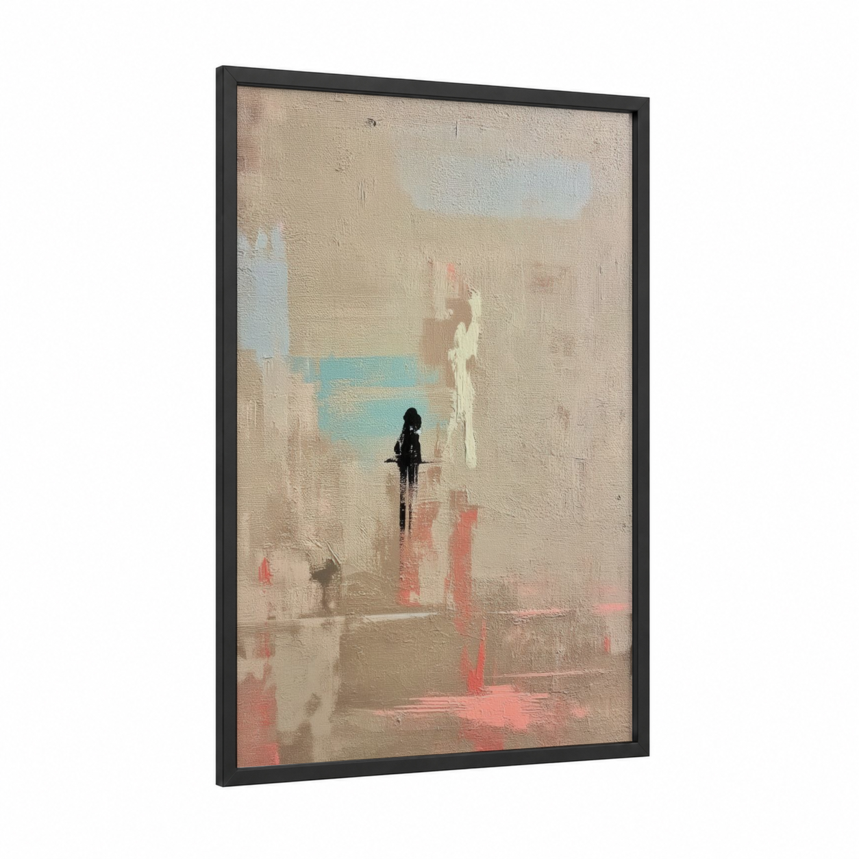 Solitary Explorer framed abstract classic print — black wood frame — cream and rose gold palette
