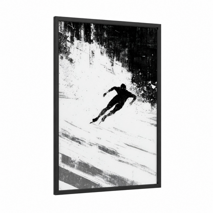 Dynamic Ice Skater framed ice skating print — black wood frame — black and white palette