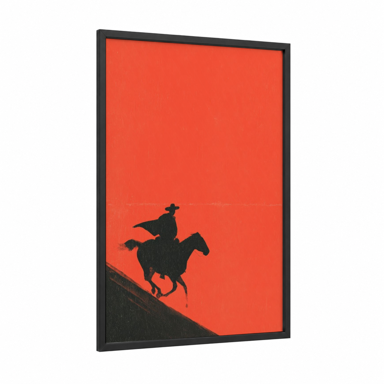 Vaquero Silhouette framed cinco de mayo print — black wood frame — red and black palette