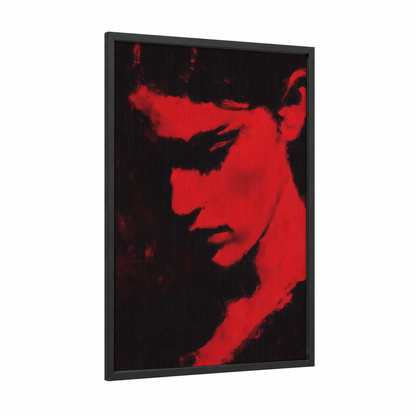 Crimson Flamenco framed art print — black wood frame — red and black and red palette