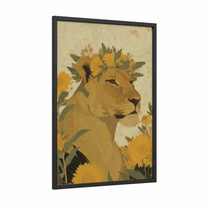 Golden Leo framed art print — black wood frame — gold and green palette