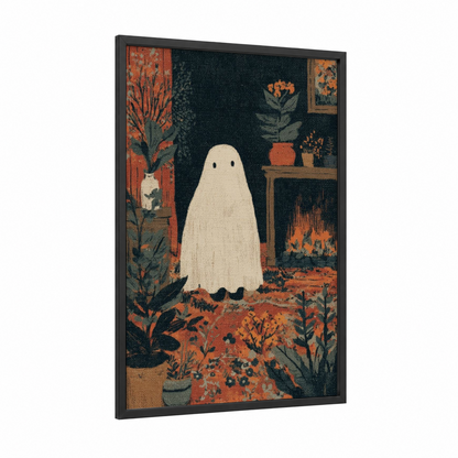 Garden Ghost framed art print — black wood frame — black and gold palette