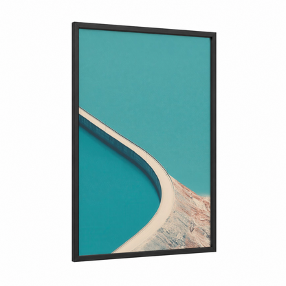 Turquoise Dam framed art print — black wood frame — turquoise and beige palette
