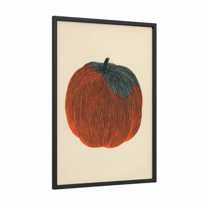 Vintage Pumpkin framed fruit print — black wood frame — orange and cream palette