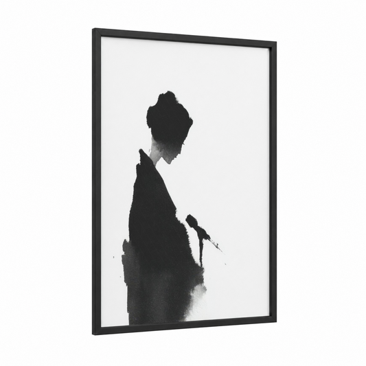 Jazz Silhouette framed art print — black wood frame — black and white and gray palette