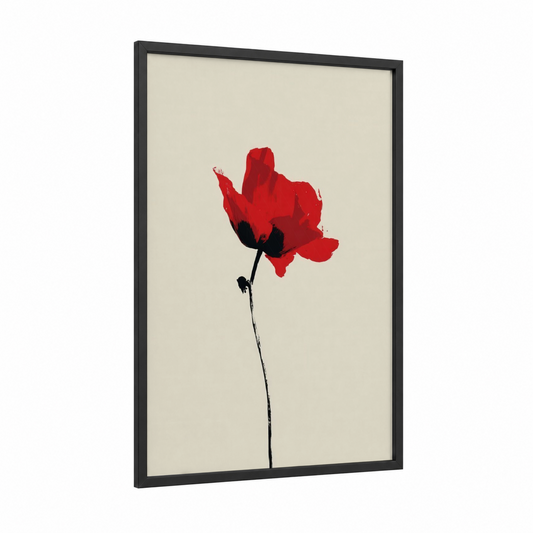Crimson Poppy framed poppies print — black wood frame — red and cream palette