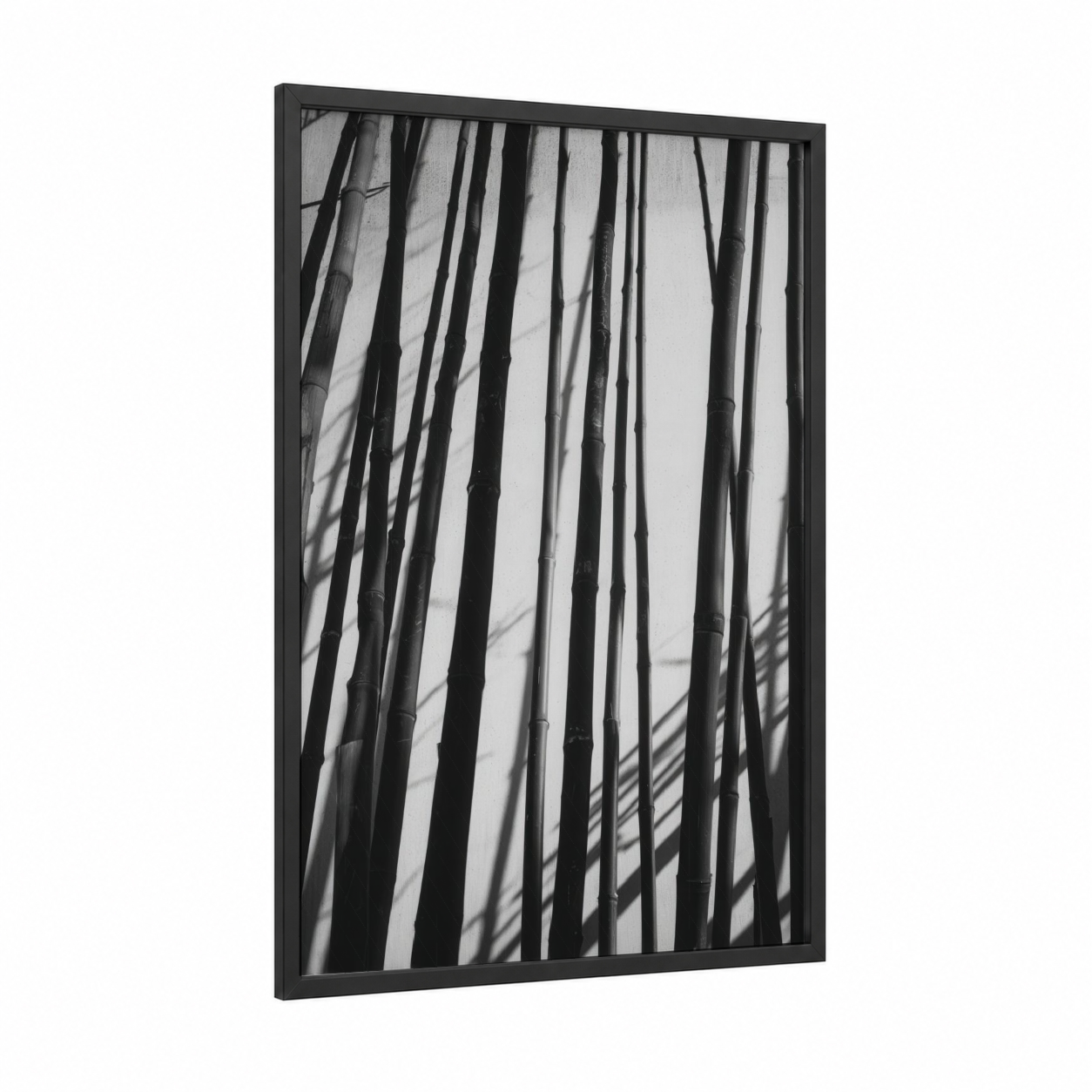 Bamboo Shadows framed art print — black wood frame — black and white palette