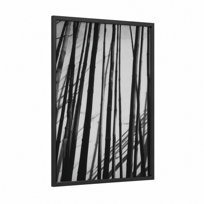 Bamboo Shadows framed art print — black wood frame — black and white palette