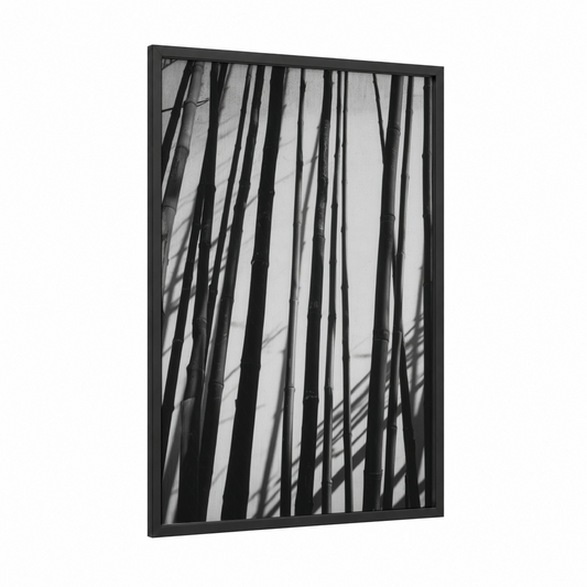 Bamboo Shadows framed art print — black wood frame — black and white palette