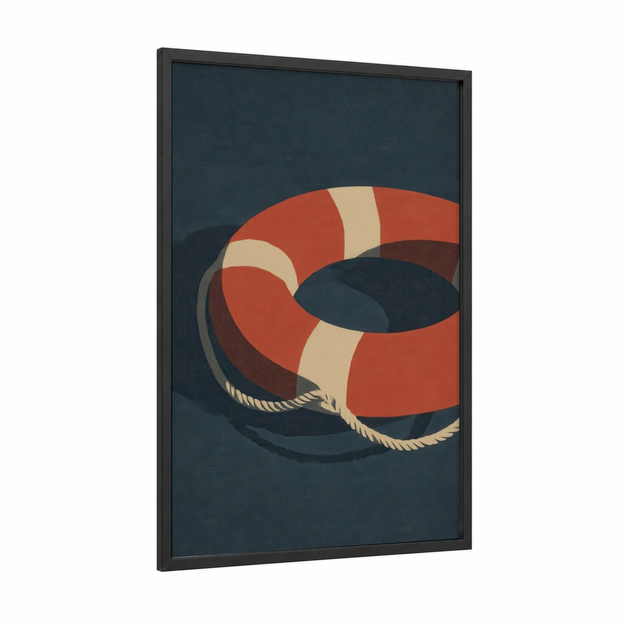 Vintage Life Ring framed art print — black wood frame — red and cream palette