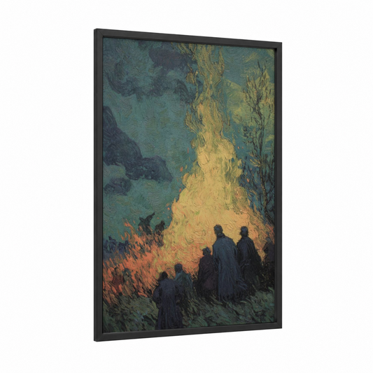Gathering Darkness framed orc print — black wood frame — teal and gold palette