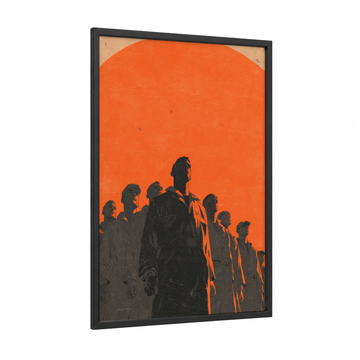 Solidarity Rising framed labor day print — black wood frame — orange and black palette