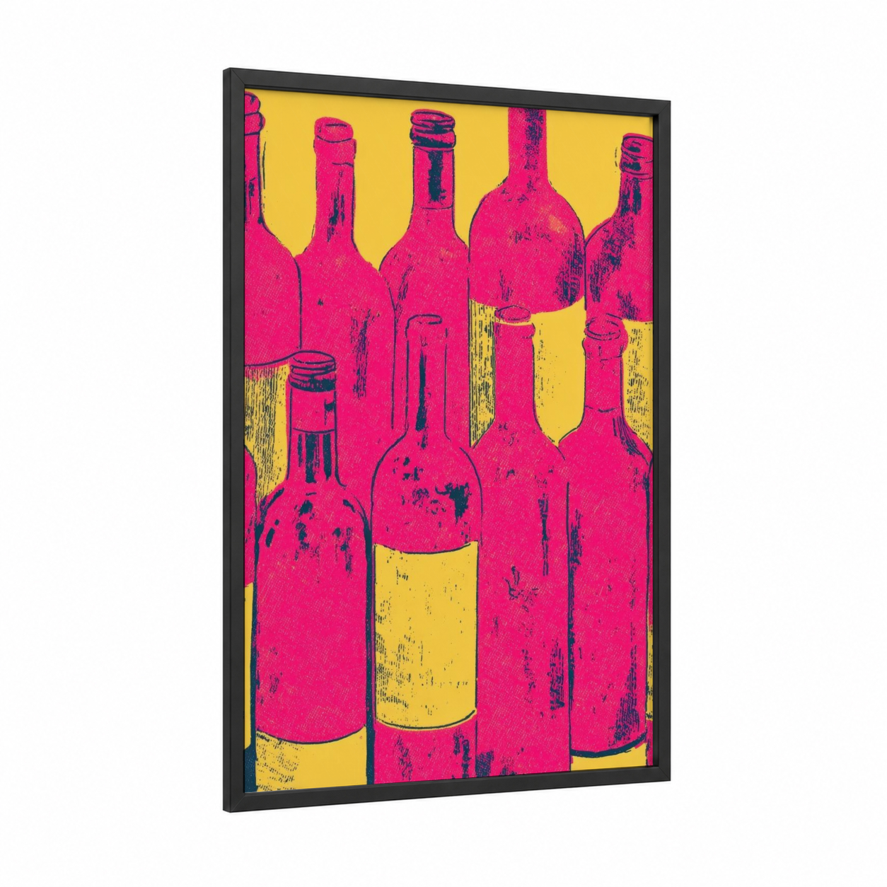 Vibrant Wine Collection framed wineries and cellars print — black wood frame — magenta and yellow gold palette