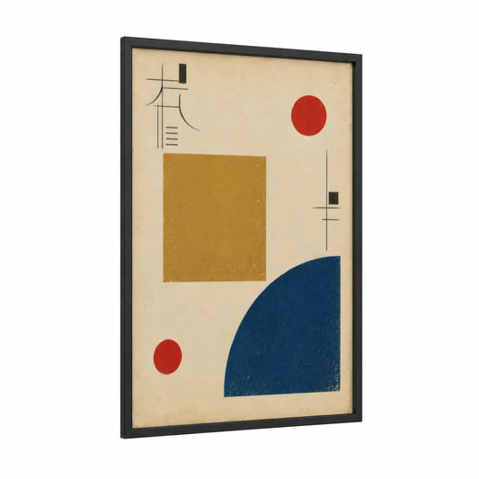 Geometric Modernist Abstract Composition Wall Art framed abstract geometric print — black wood frame — blue and red palette