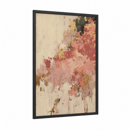 Rose Wine Abstract framed art print — black wood frame — rose gold and cream palette