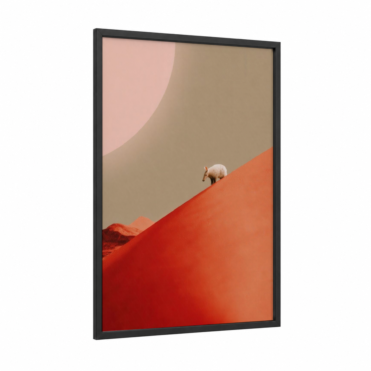 Solitary Aardvark framed art print — black wood frame — pumpkin and peach palette