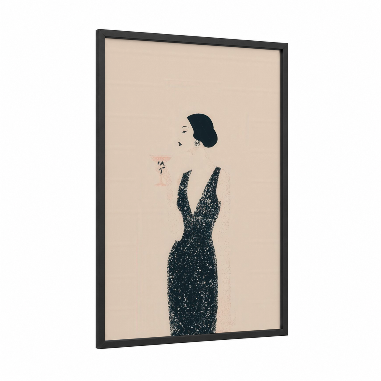 Elegant NYE framed new years eve print — black wood frame — champagne gold and black palette