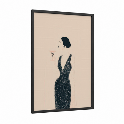 Elegant NYE framed new years eve print — black wood frame — champagne gold and black palette