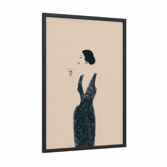 Elegant NYE framed new years eve print — black wood frame — champagne gold and black palette