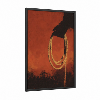 Golden Rope Loop framed rope knots print — black wood frame — red and gold palette