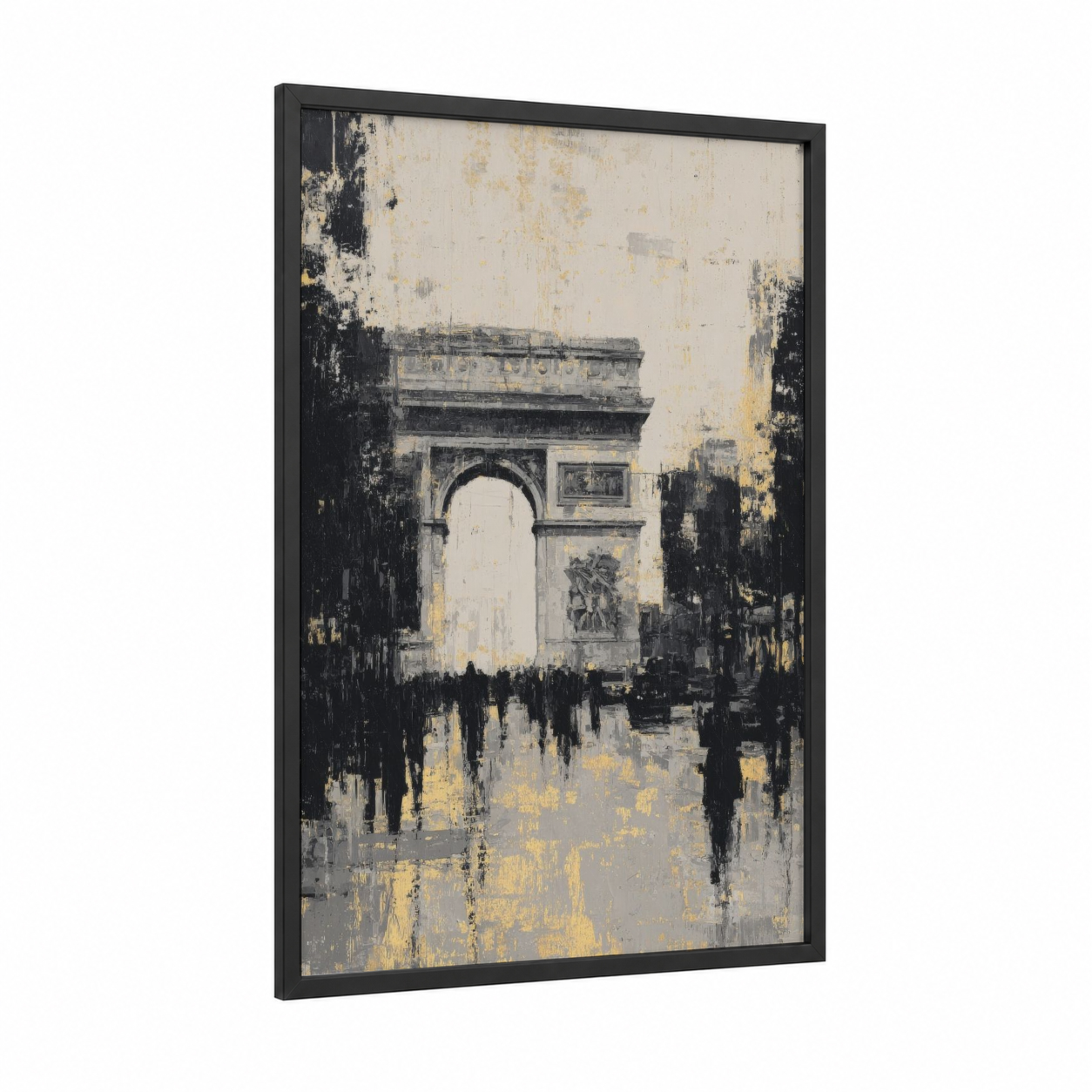 Parisian Monument framed monuments print — black wood frame — cream and black and gold palette
