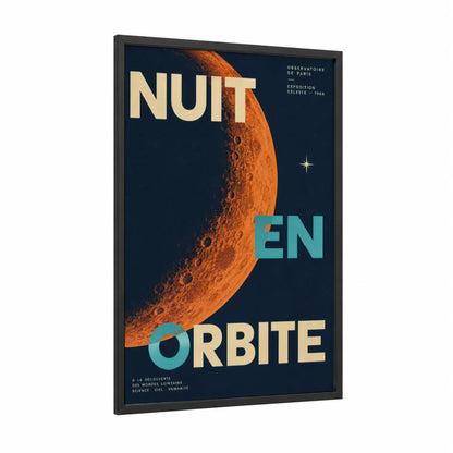 Vintage Moon Observatory Wall Art framed art print — black wood frame — orange and teal palette