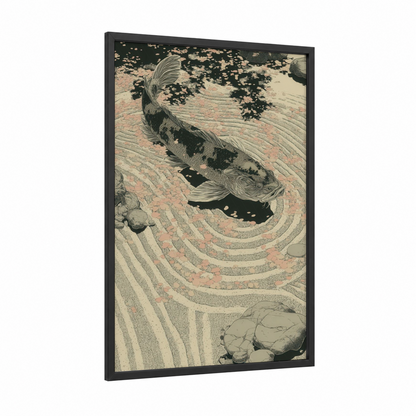 Zen Snook framed art print — black wood frame — cream and peach palette