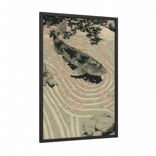 Zen Snook framed art print — black wood frame — cream and peach palette