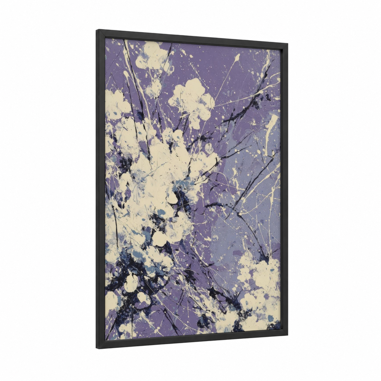 Purple Wisteria framed art print — black wood frame — lavender and cream palette