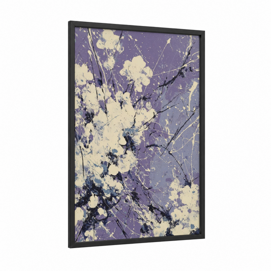 Purple Wisteria framed art print — black wood frame — lavender and cream palette