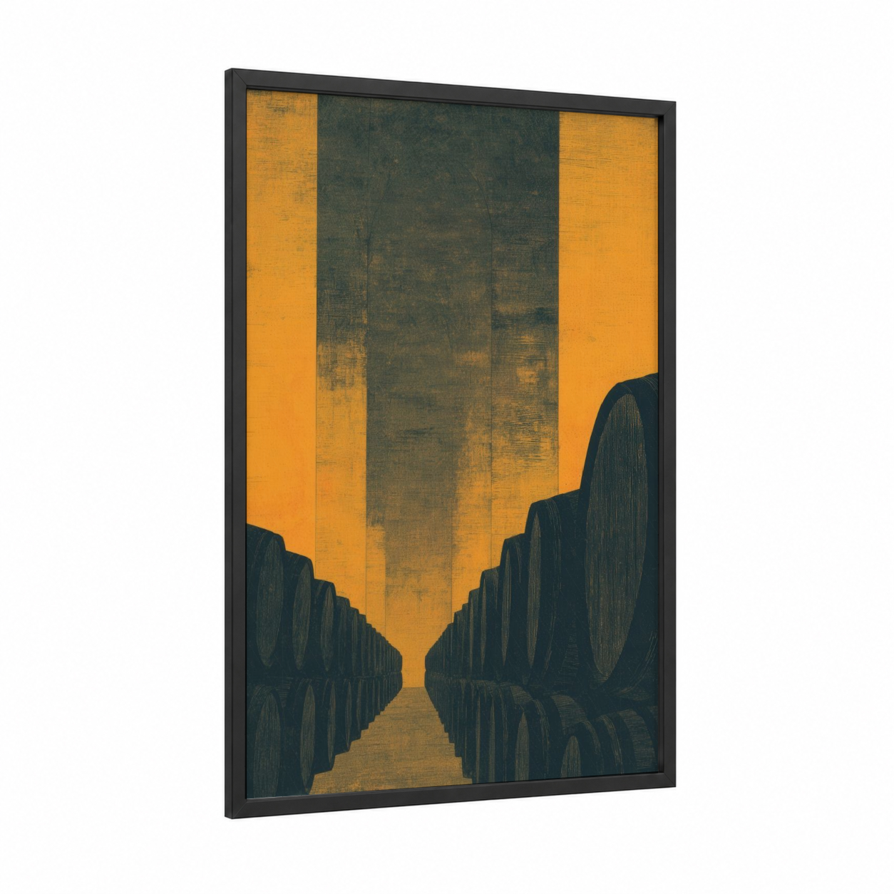Golden Cellar framed wineries and cellars print — black wood frame — gold and black palette