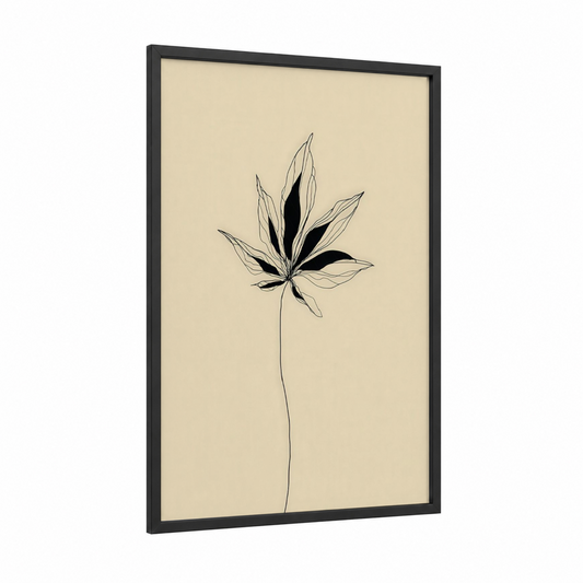 Minimalist Cannabis framed art print — black wood frame — cream and black palette