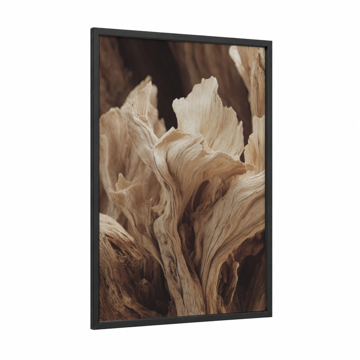 Bleached Desert Wood framed savanna and desert trees print — black wood frame — beige and brown palette