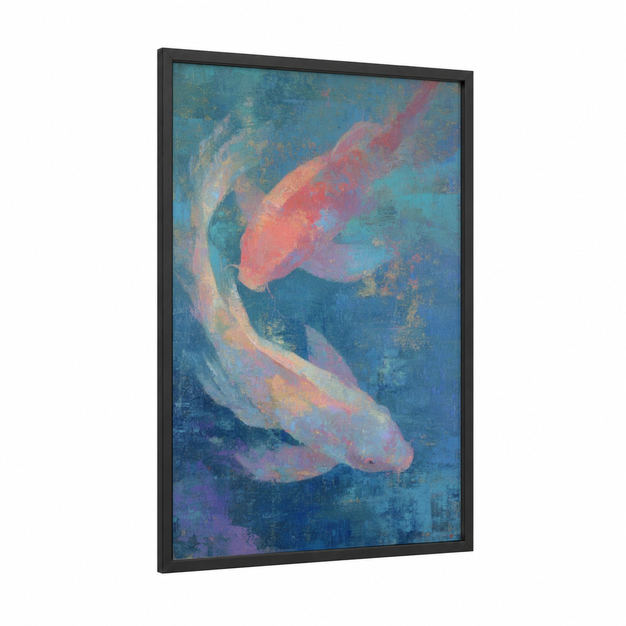 Dreaming Pisces framed art print — black wood frame — blue and gold palette
