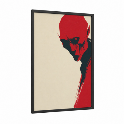 Crimson Zombie framed art print — black wood frame — red and black palette
