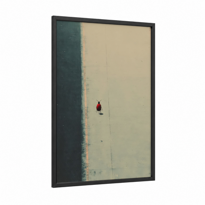 Red Ant Minimalist framed art print — black wood frame — teal and cream palette
