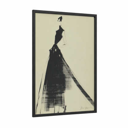 Elegant Fashion Sketch framed fashion illustration print — black wood frame — black and white and cream palette