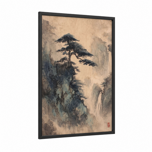 Misty Cypress framed cypress tree print — black wood frame — beige and dove gray palette