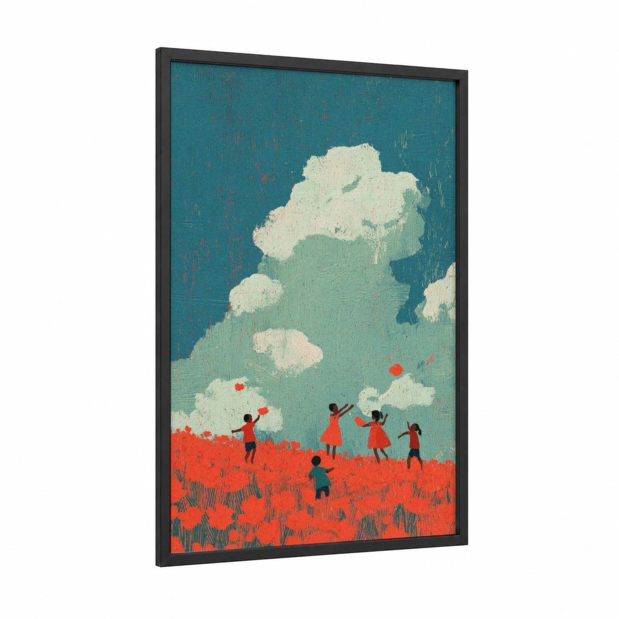 Juneteenth Celebration framed art print — black wood frame — teal and red palette