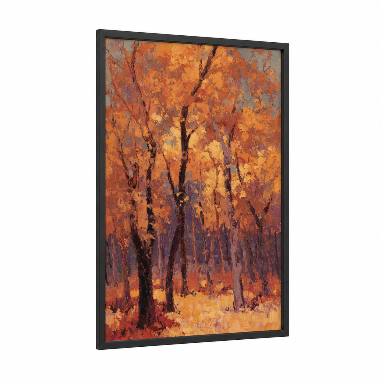 Golden Banyan framed banyan tree print — black wood frame — gold and orange palette