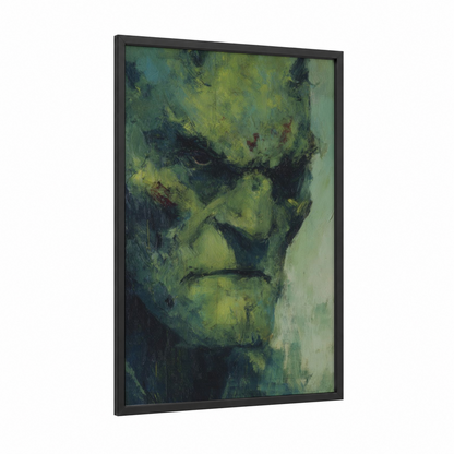 Emerald Orc framed art print — black wood frame — olive and dark green palette