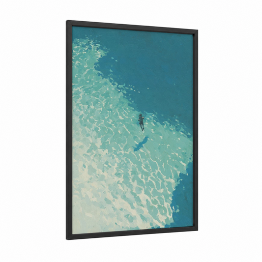 Shallow Water Snorkeling framed art print — black wood frame — aquamarine and turquoise palette